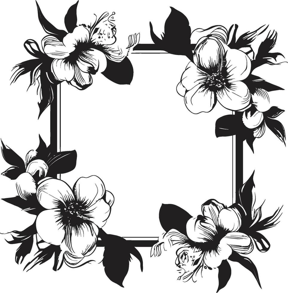 Enchanted Floral Embrace Decorative Black Logo Sophisticated Frame Elegance Black Vector Frame