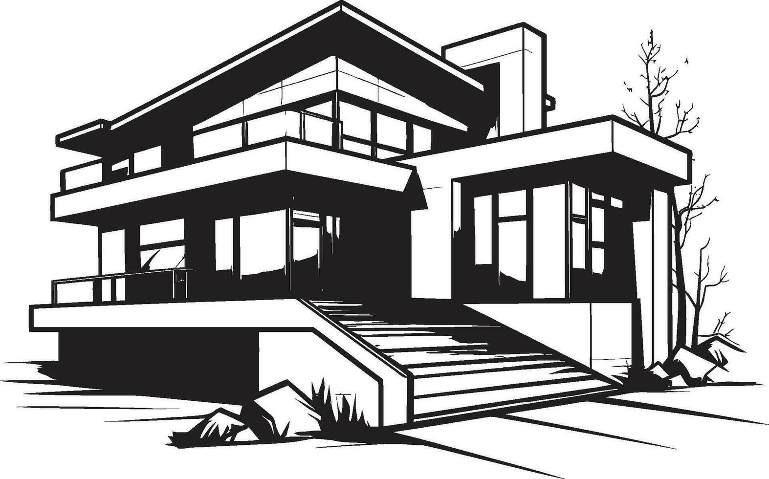Sleek Urban Dwelling Black Outline Villa Emblem in City Style Contemporary Cityline Villa Sketch City House Icon in Crisp Black vector