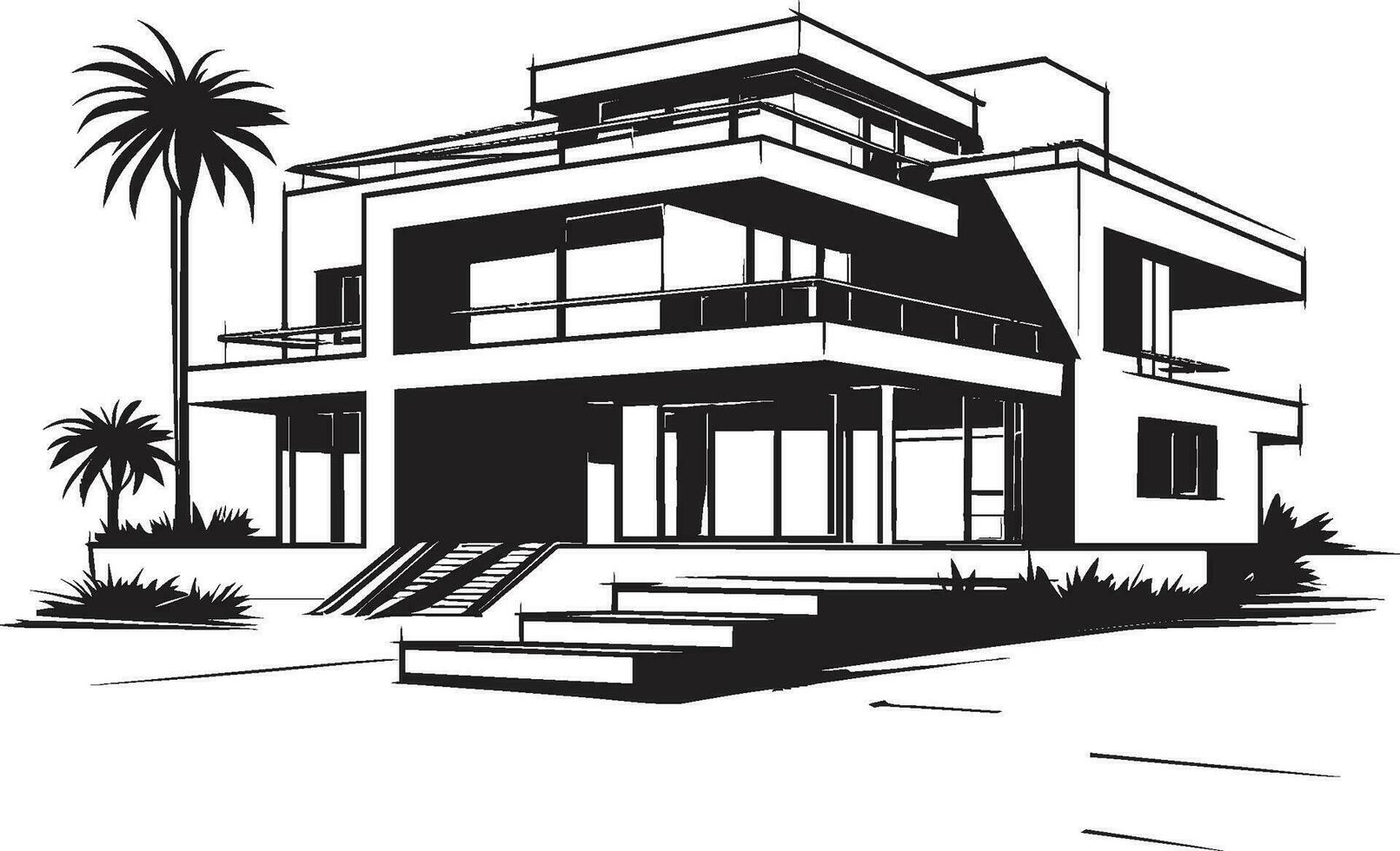 Modernist Villa Blueprint Emblematic Structure in Vector Icon Villa Structure Framework Architectural Design in Vector Logo
