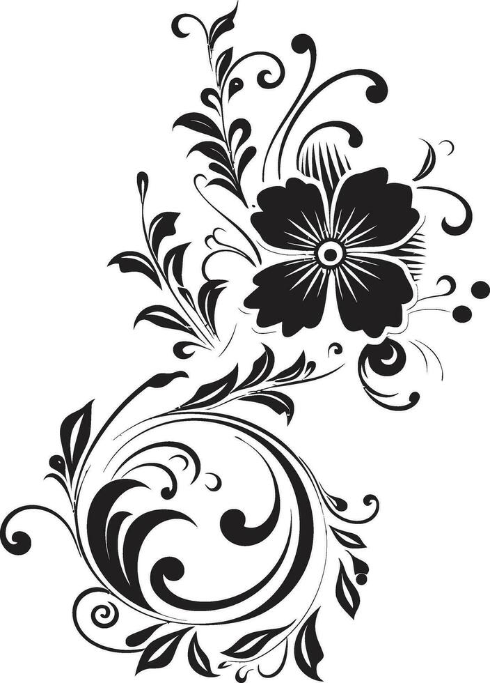 hecho a mano noir remolinos vector emblema intrincado floral noir icónico vector diseño