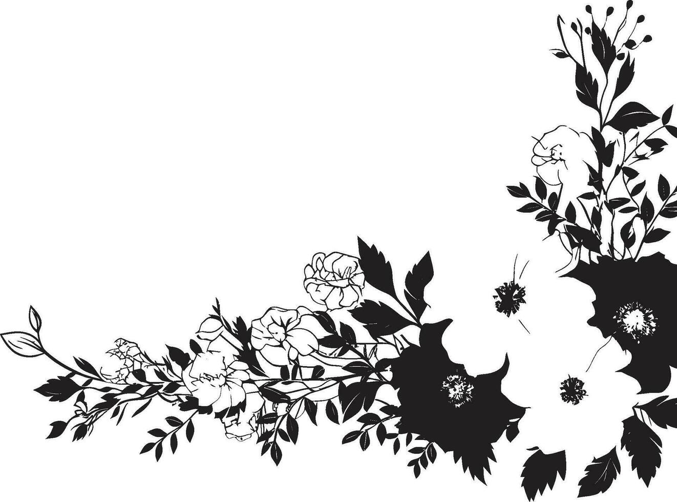 Ethereal Floral Elegance Ornate Black Vector Logos Monochrome Inked Bouquets Invitation Card Decorative Art