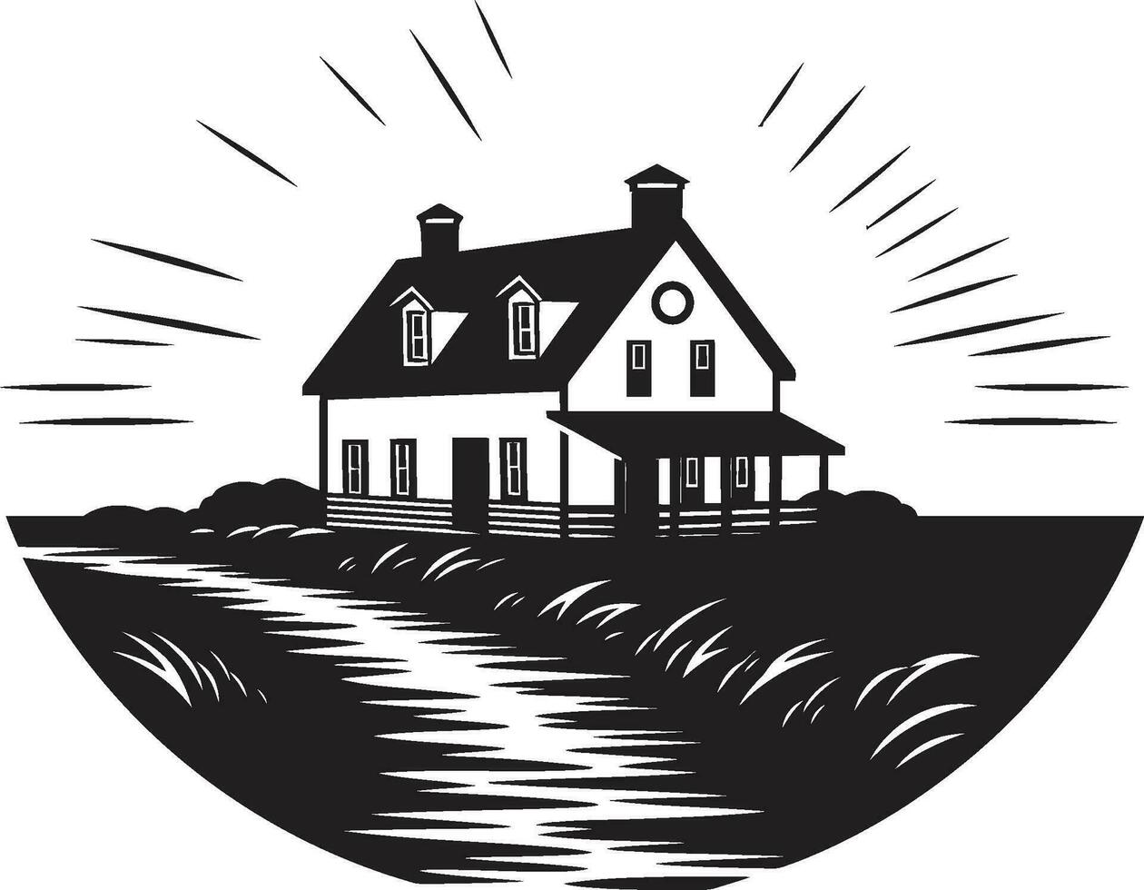 Harvest Home Emblem Farmhouse Design Vector Icon Rural Retreat Mark Farmers House Vector Logo