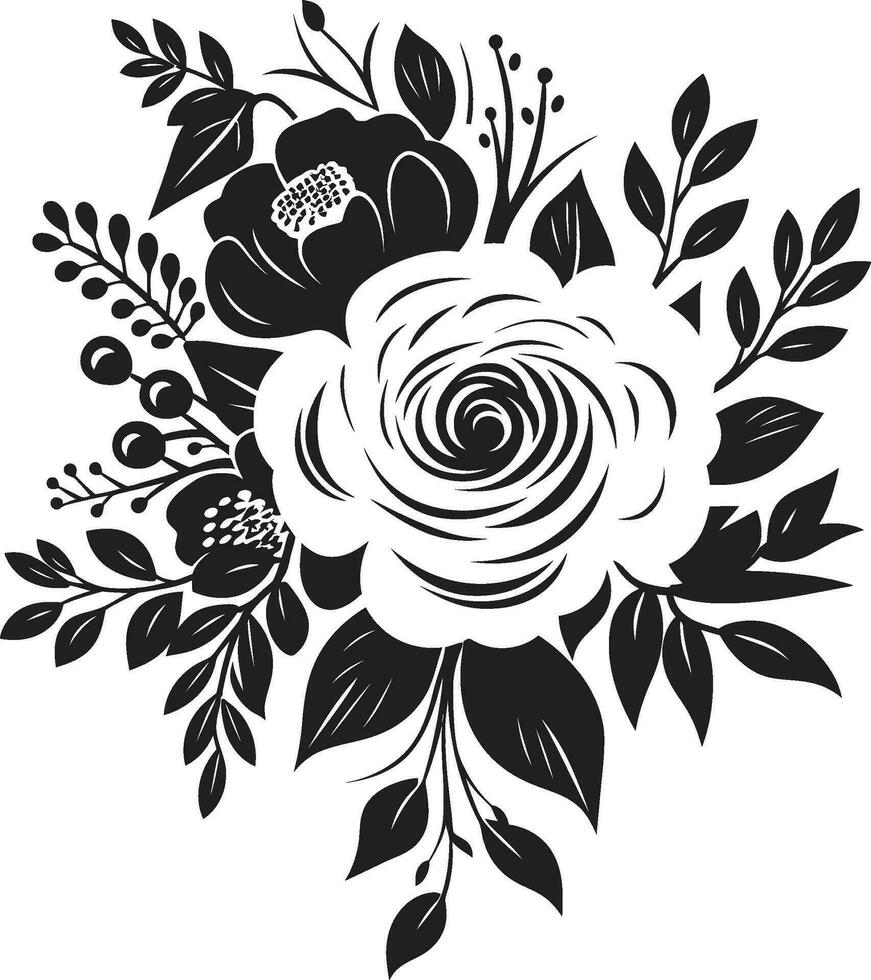 Whispering Petal Posy Decorative Black Icon Regal Bloom Ensemble Black Floral Design vector