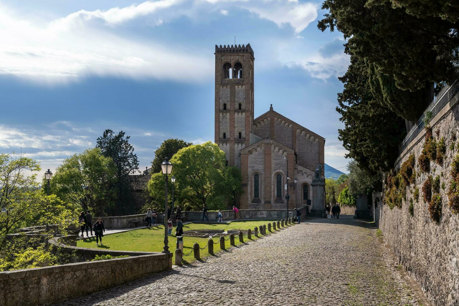 Monselice, Italy-April 16, 2023-View of the Parish Church of Santa Giustina on the sanctuary road in Monselice during a sunny day photo