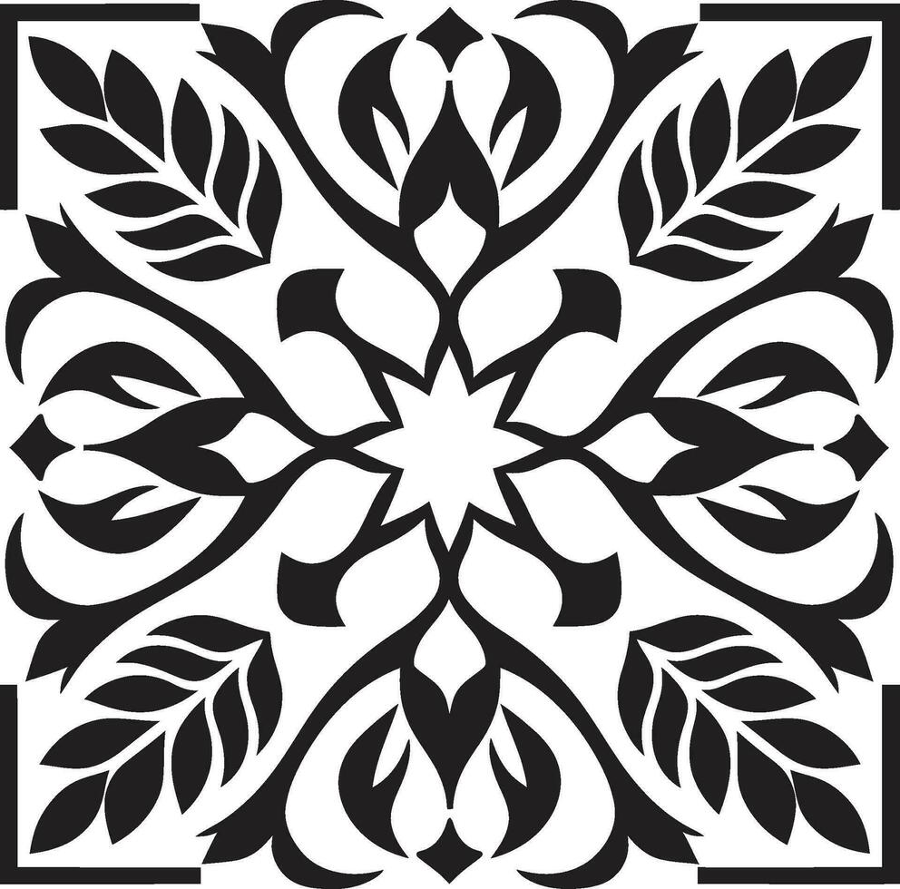 Patterned Garden Black Vector Tile Icon Geometric Petal Design Floral Vector Logo