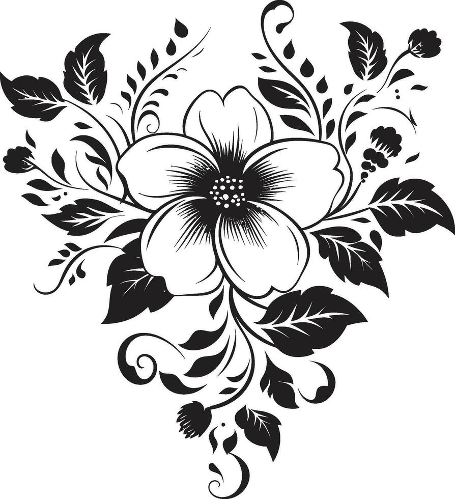 Vintage Botanical Sketch Handcrafted Vector Emblem Noir Floral Ornament Hand Rendered Black Logo Icon