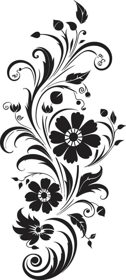 Gorgeous Handcrafted Petals Black Logo Symbol Timeless Floral Curves Hand Drawn Vector Emblem