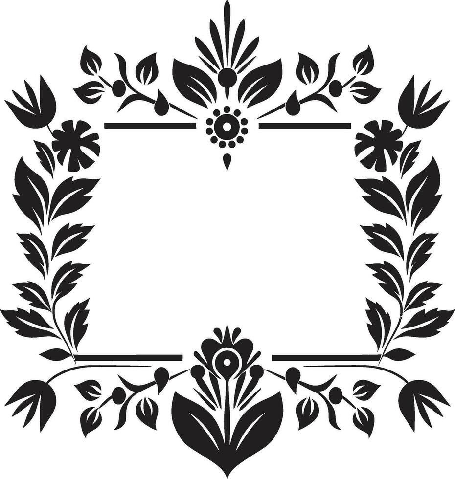 Patterned Petal Grid Black Tile Vector Design Floral Fusion Geometric Tile Vector Logo