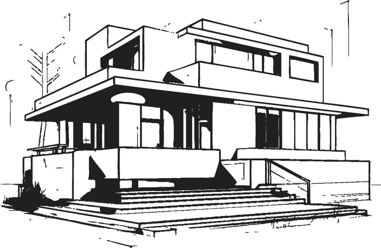 Twin Residence Sketch Duplex Design Vector Logo Impression Dual Living Concept Duplex House Sketch Idea in Vector Icon