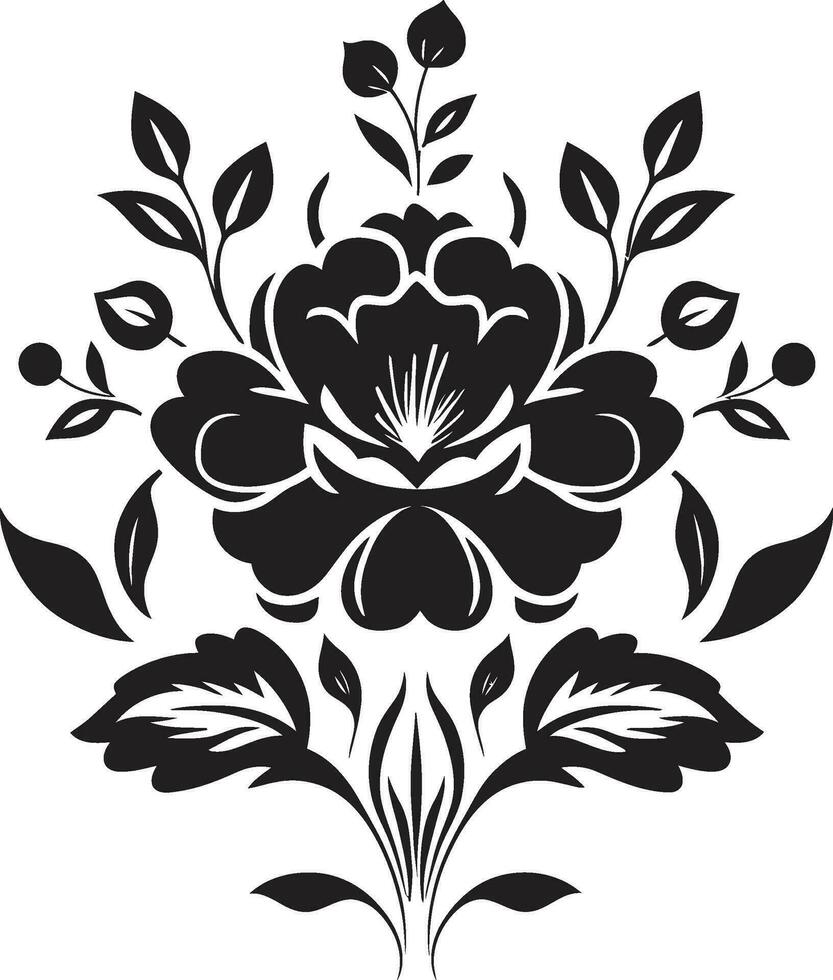 Noir Floral Reverie Black Floral Emblem Sketches Elegant Inked Petal Odyssey Handcrafted Floral Elements vector