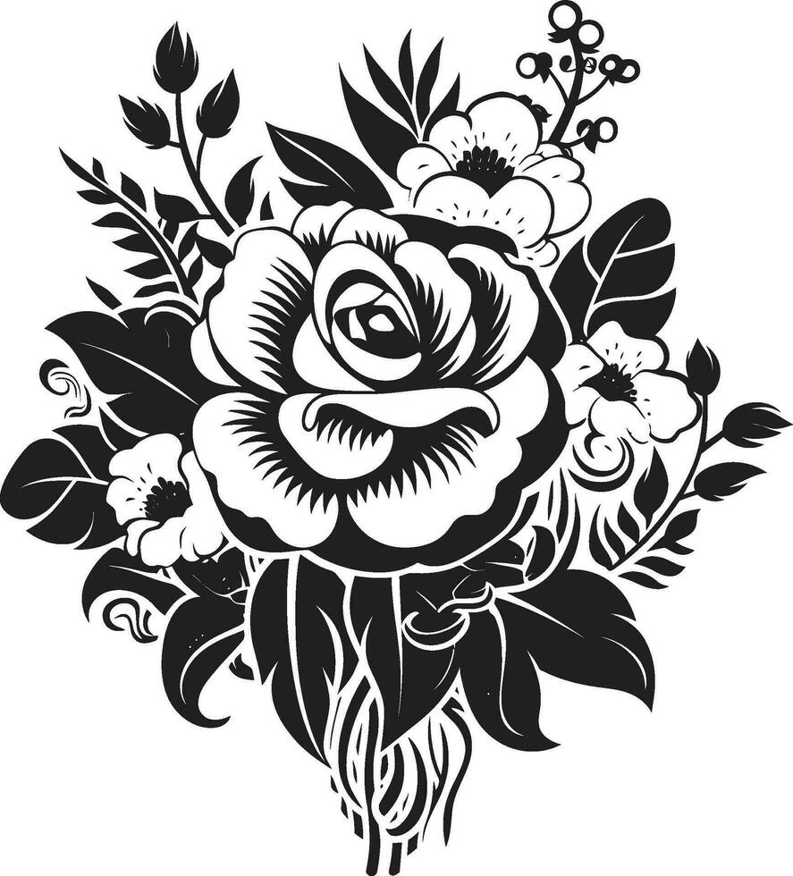 Whispering Petal Collection Decorative Black Icon Regal Floral Fusion Black Vector Bouquet