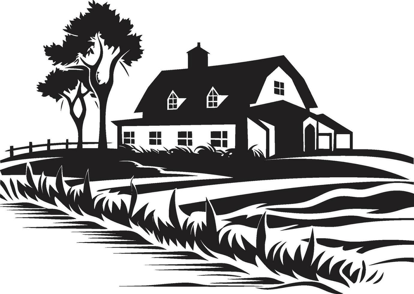 Harvest Homestead Icon Farmers House Design in Vector Agrarian Homestead Emblem Farmhouse Design Vector Icon