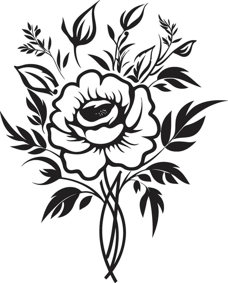Ink Noir Botanical Serenade Vintage Hand Drawn Florals Elegant Floral Noir Monotone Vector Logo Artistry