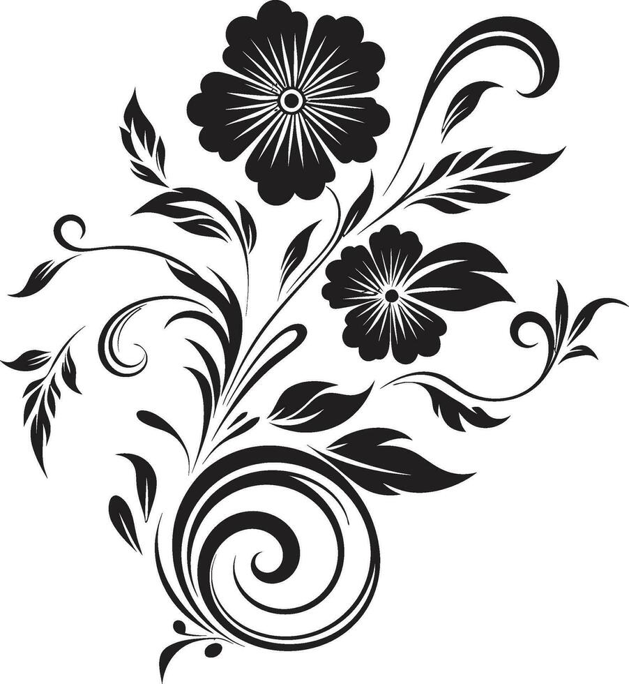 Sleek Botanical Outlines Black Logo Icon Dreamy Hand Drawn Flowers Elegant Logo Detail vector