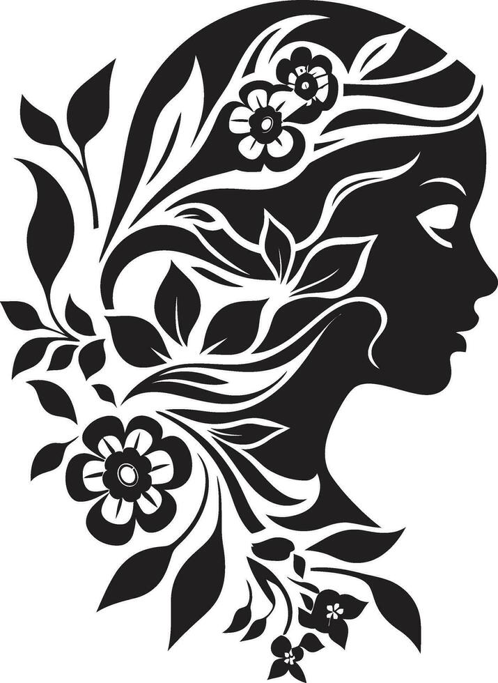 agraciado floral silueta negro cara emblema elegante floraciones persona mujer vector diseño