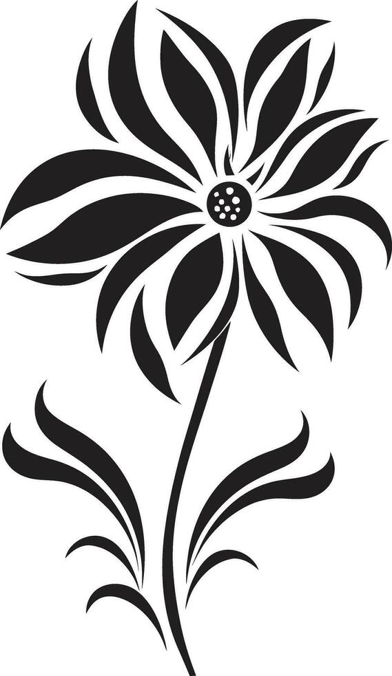Whimsical Handcrafted Bloom Black Vector Icon Modern Floral Sketch Simple Hand Drawn Emblem