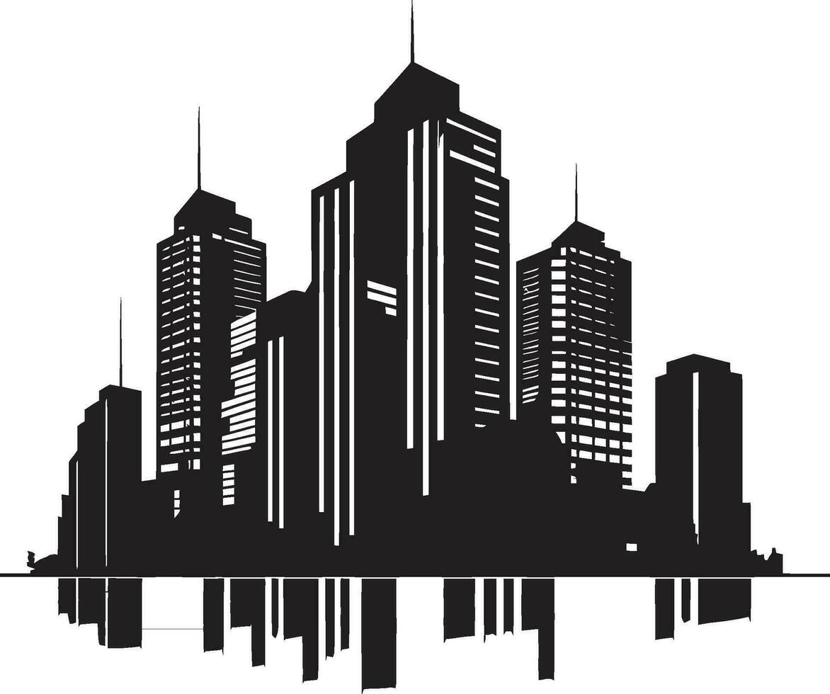 Cityline Dreams Multifloor City Building Vector Emblem Metropolitan Heights Multifloor Cityscape Vector Icon Design