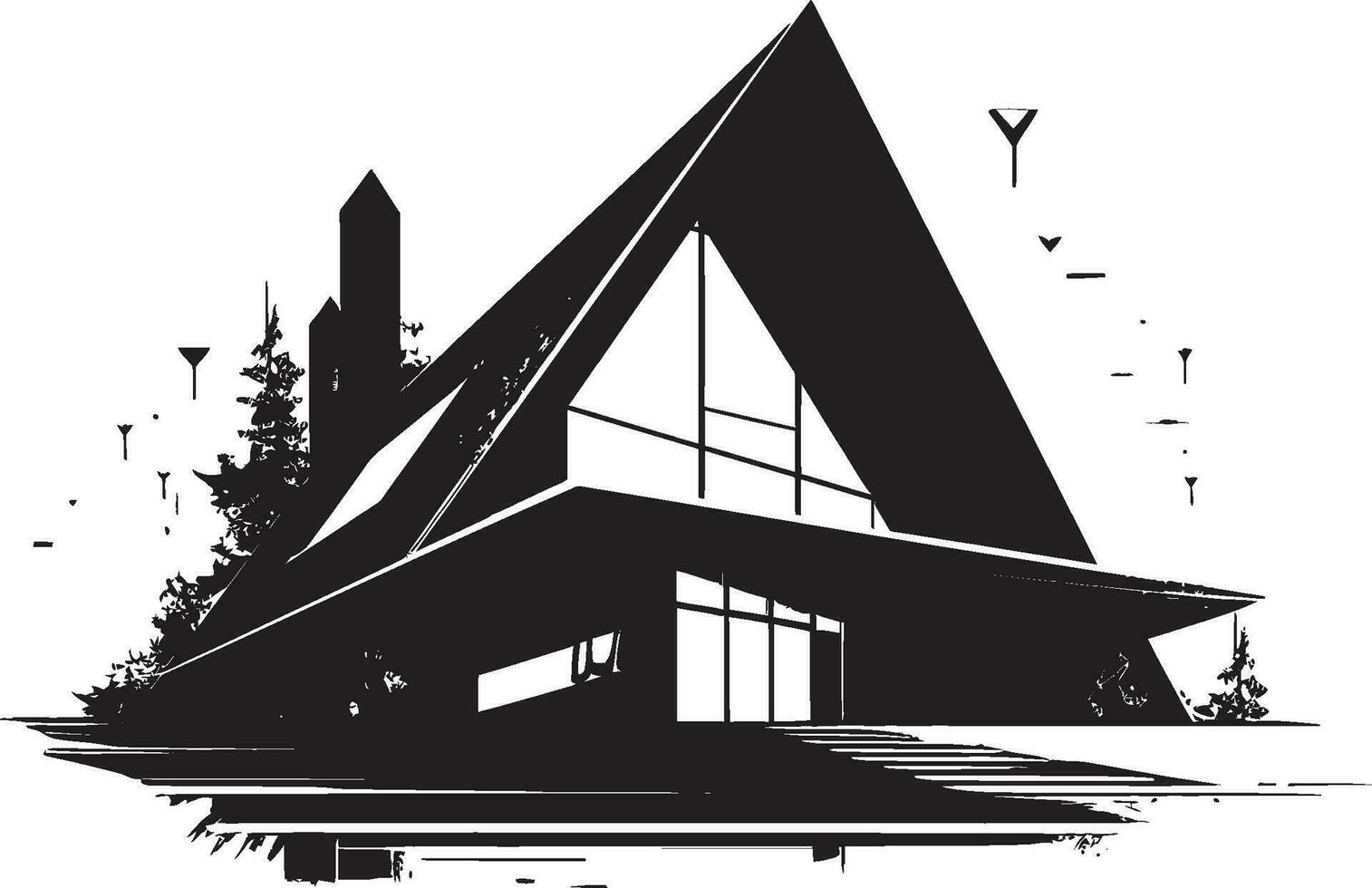 Futuristic Abode Outline Modern House Sketch Vector Emblem Architectural Visionaries Bold House Sketch Design in Vector Logo