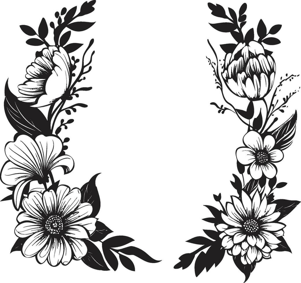 Gothic Floral Encircle Decorative Black Icon Harmonious Frame Flourish Black Frame Logo vector