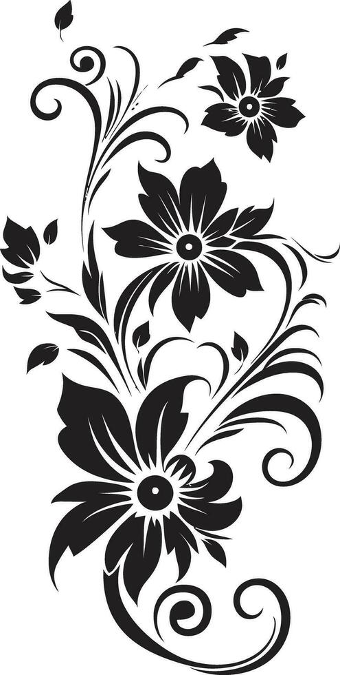 Sculpted Blossom Accents Black Design Element Intriguing Botanical Illustrations Iconic Vector