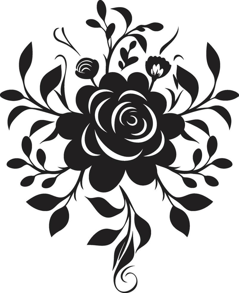 Noir Petal Harmony Handcrafted Floral Vector Sketches Ethereal Inked Bouquets Noir Logo Iconic Elements