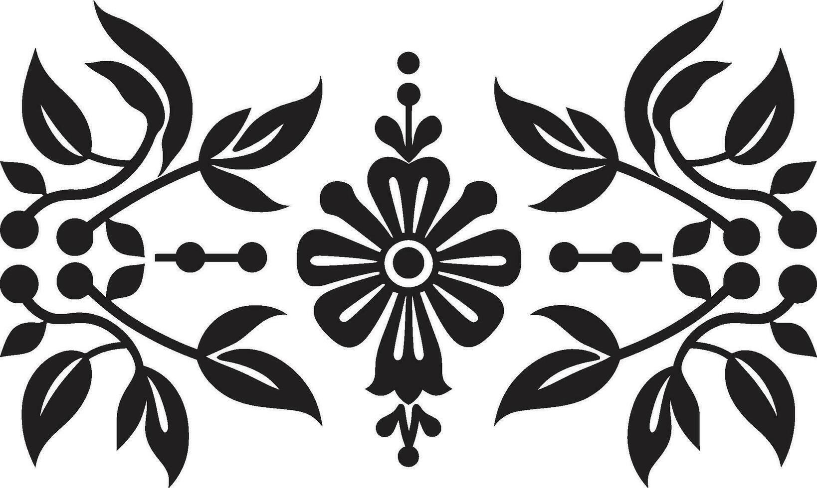 Vector Blooms in Tiles Black Icon Design Structured Floral Harmony Geometric Tile Logo