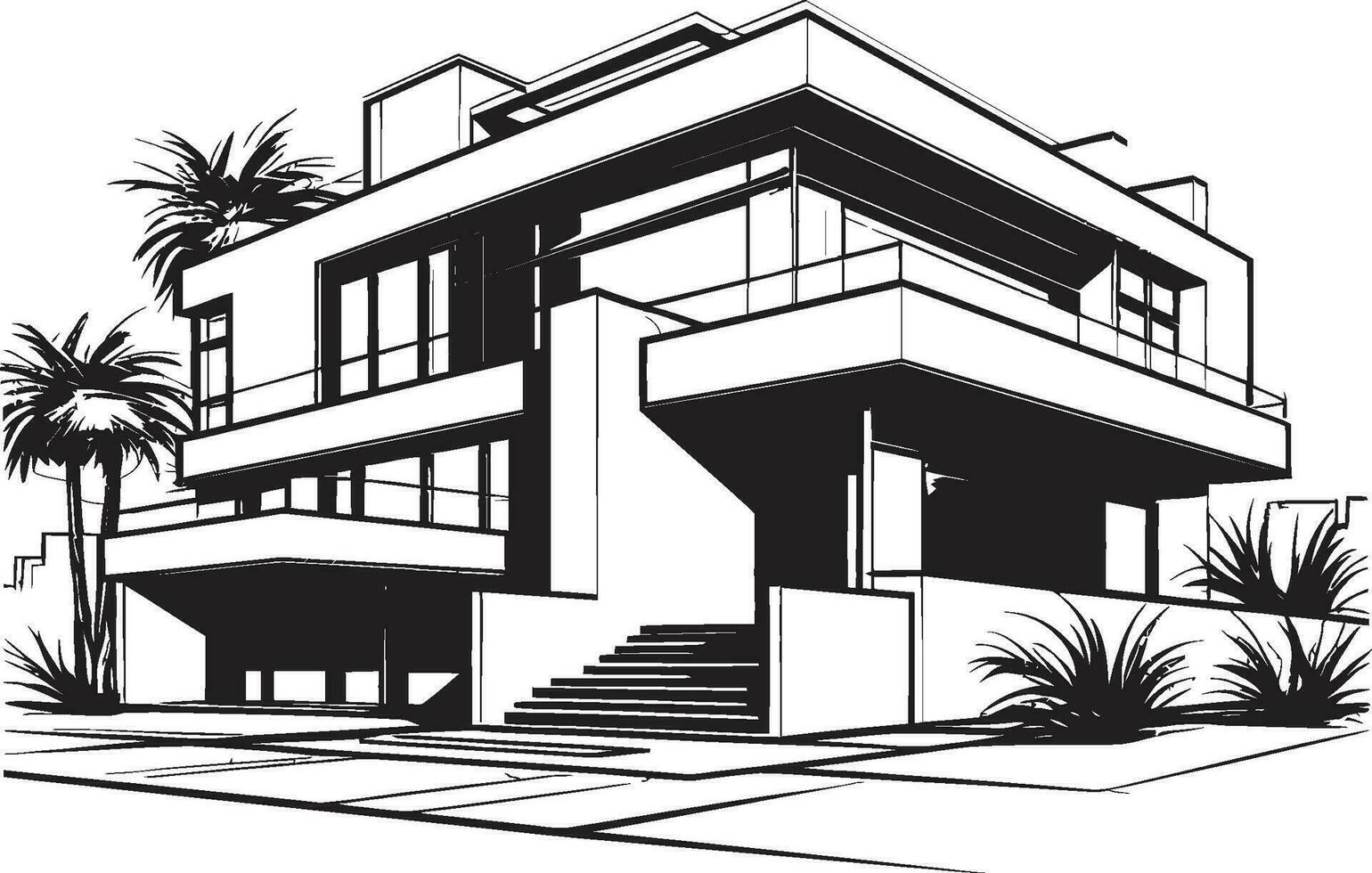 contemporáneo villa estructura icónico emblema en vector icono villa construcción Plano arquitectónico estructura en vector logo