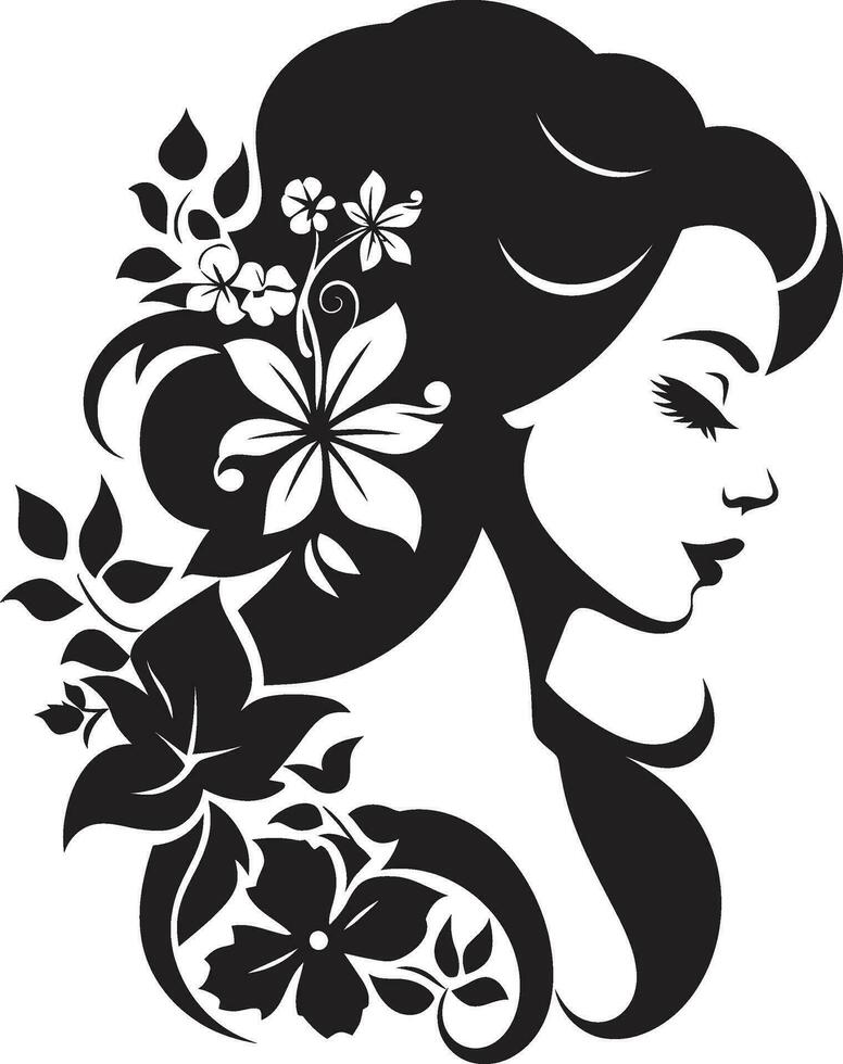 Artistic Blossom Essence Elegant Vector Face Minimalist Floral Radiance Black Woman Icon