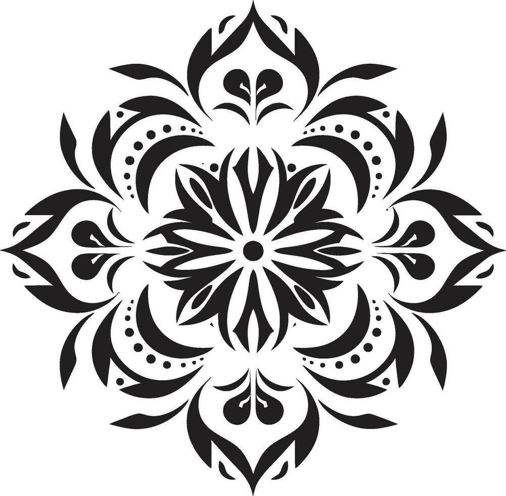 Floral Mosaic Vector Logo with Black Tiles Structured Blooms Geometric Floral Design