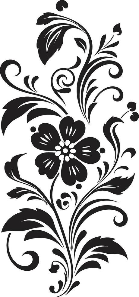 Graceful Floral Strokes Hand Drawn Vector Icon Dynamic Blossom Accent Black Design Element