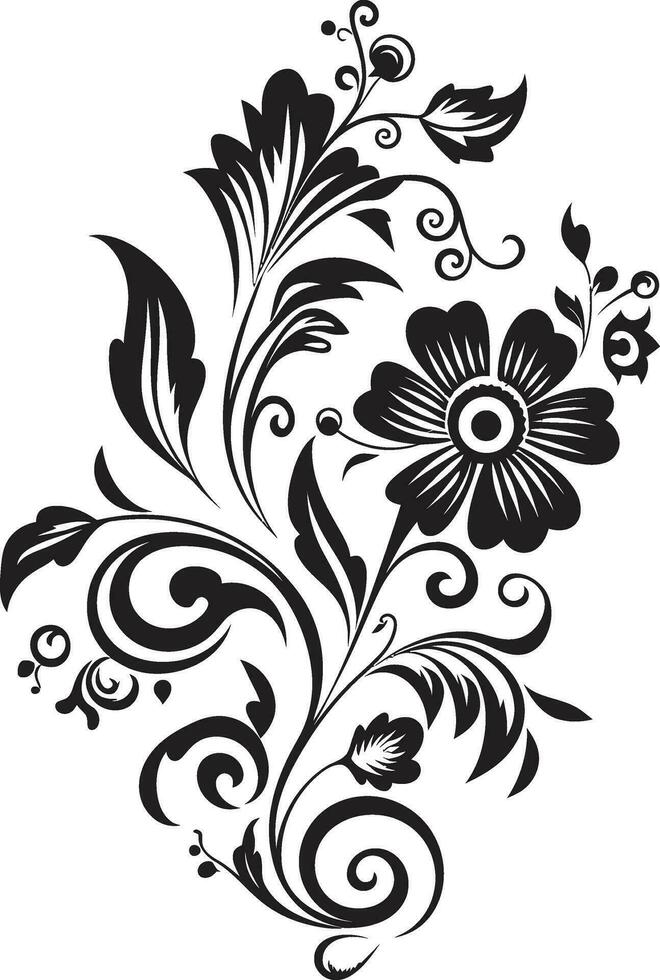 noir pétalo arte icónico vector diseño hecho a mano floral elegante negro icono