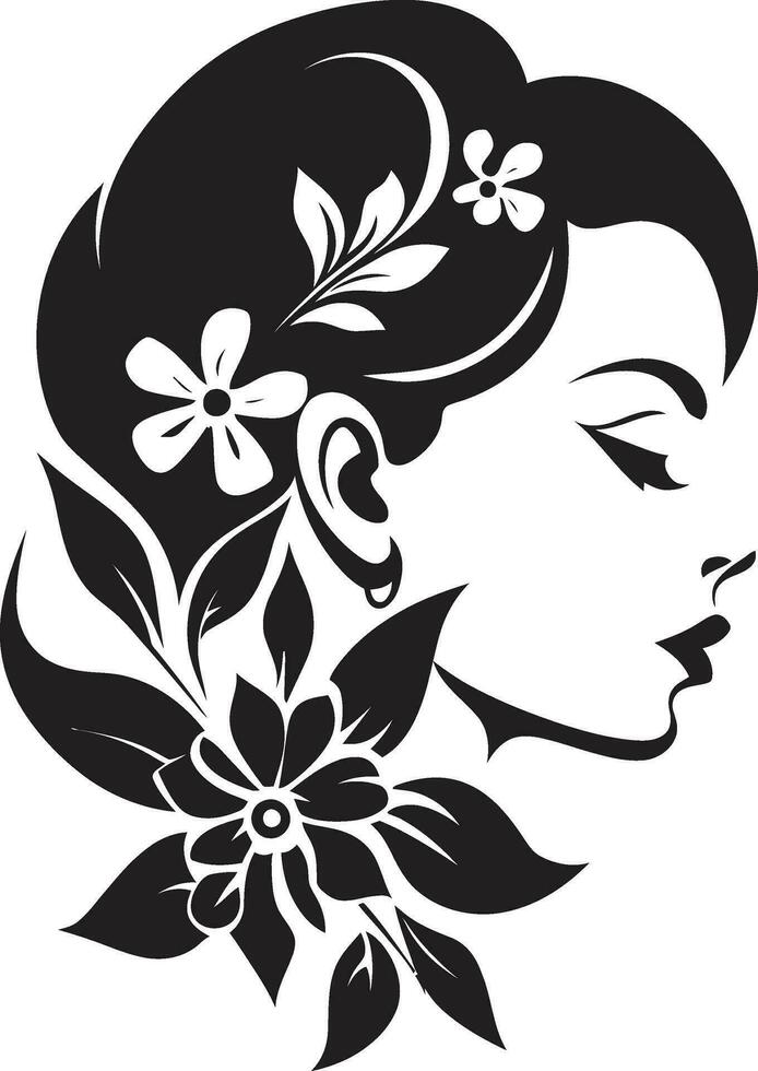 resumen flora fusión negro artístico cara emblema elegante botánico glamour vector mujer icono