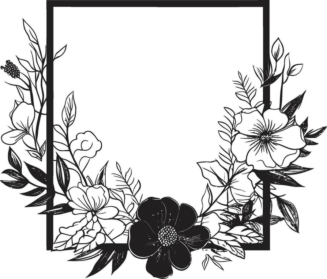 Whimsical Noir Blooms Hand Drawn Vector Icon Design Modern Floral Abstraction Black Iconic Logo Sketch