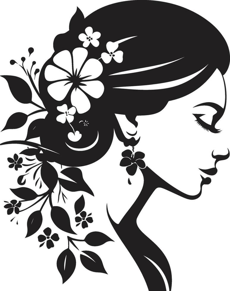 resumen flora fusión negro artístico cara emblema elegante botánico glamour vector mujer icono