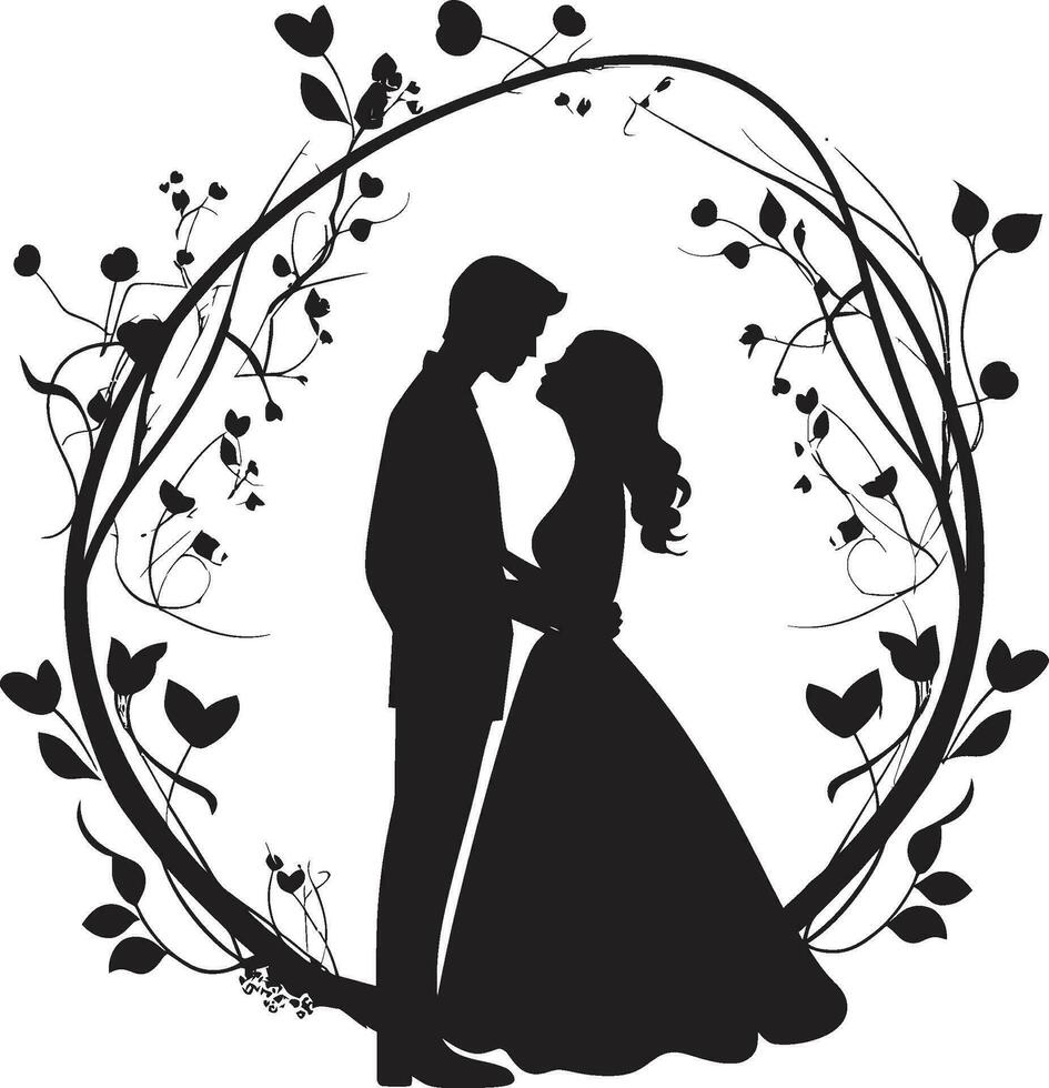 adornado amore novia y novio decorativo marco elegancia en rincones negro vector logo icono diseño