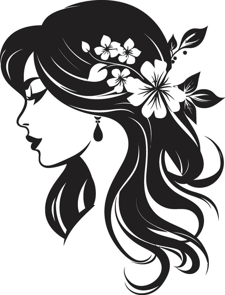 Graceful Floral Silhouette Black Face Emblem Chic Blooms Persona Woman Vector Design