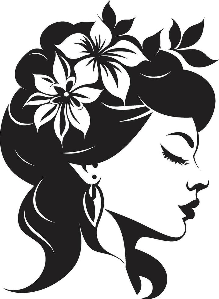 minimalista floral resplandor negro mujer icono sofisticado floración aura hecho a mano emblema vector