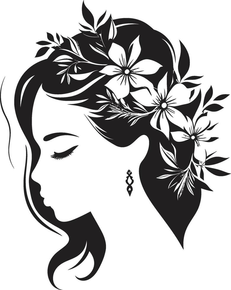 artístico florecer esencia elegante vector cara minimalista floral resplandor negro mujer icono