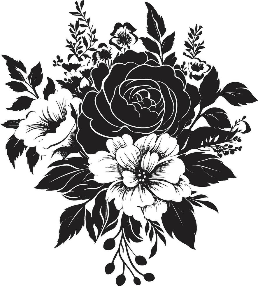 Harmonious Bouquet Fusion Black Vector Design Elegant Blossom Fusion Decorative Black Emblem