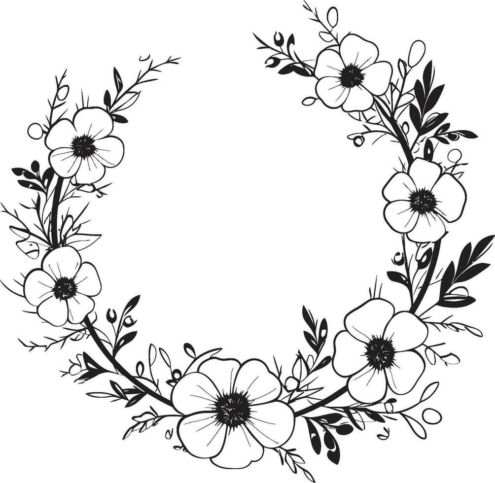 Whimsical Floral Arrangement Vector Wedding Emblem Modern Wedding Bouquet Black Floral Icon Design