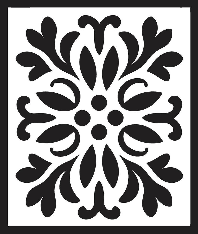 Floral Fusion Geometric Vector Emblem Abstract Petal Array Black Tile Design