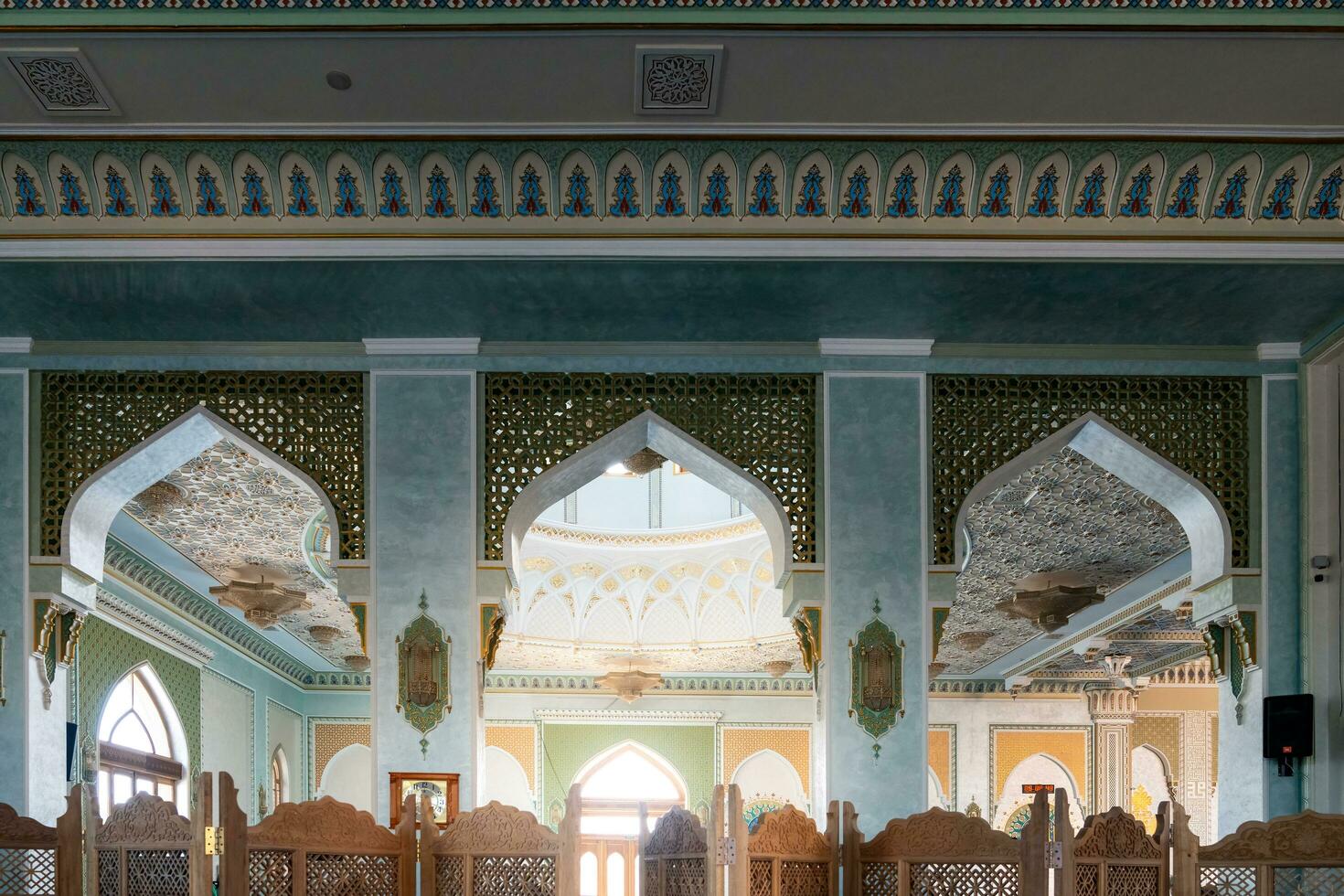 Tashkent, Uzbekistan-august 11, 2023-Inside of the Khazrati Imam Mosque in the Hazrati Imam complex during a sunny day.The complex is a square that includes a set of religious buildings in Tashkent photo