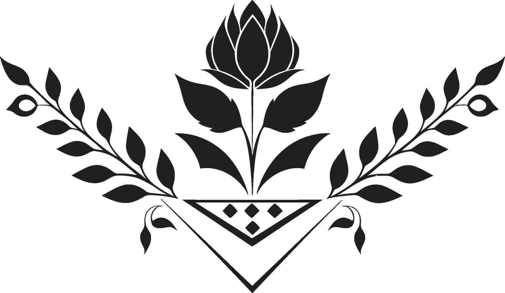 Symmetric Garden Black Vector Tile Icon Geometric Petal Design Floral Black Pattern
