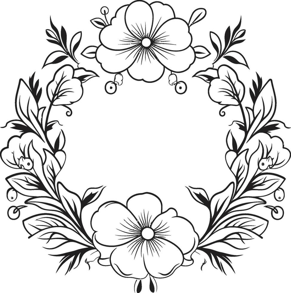 Graceful Blooms Vector Logo with Frame Intricate Vines Black Floral Frame Design