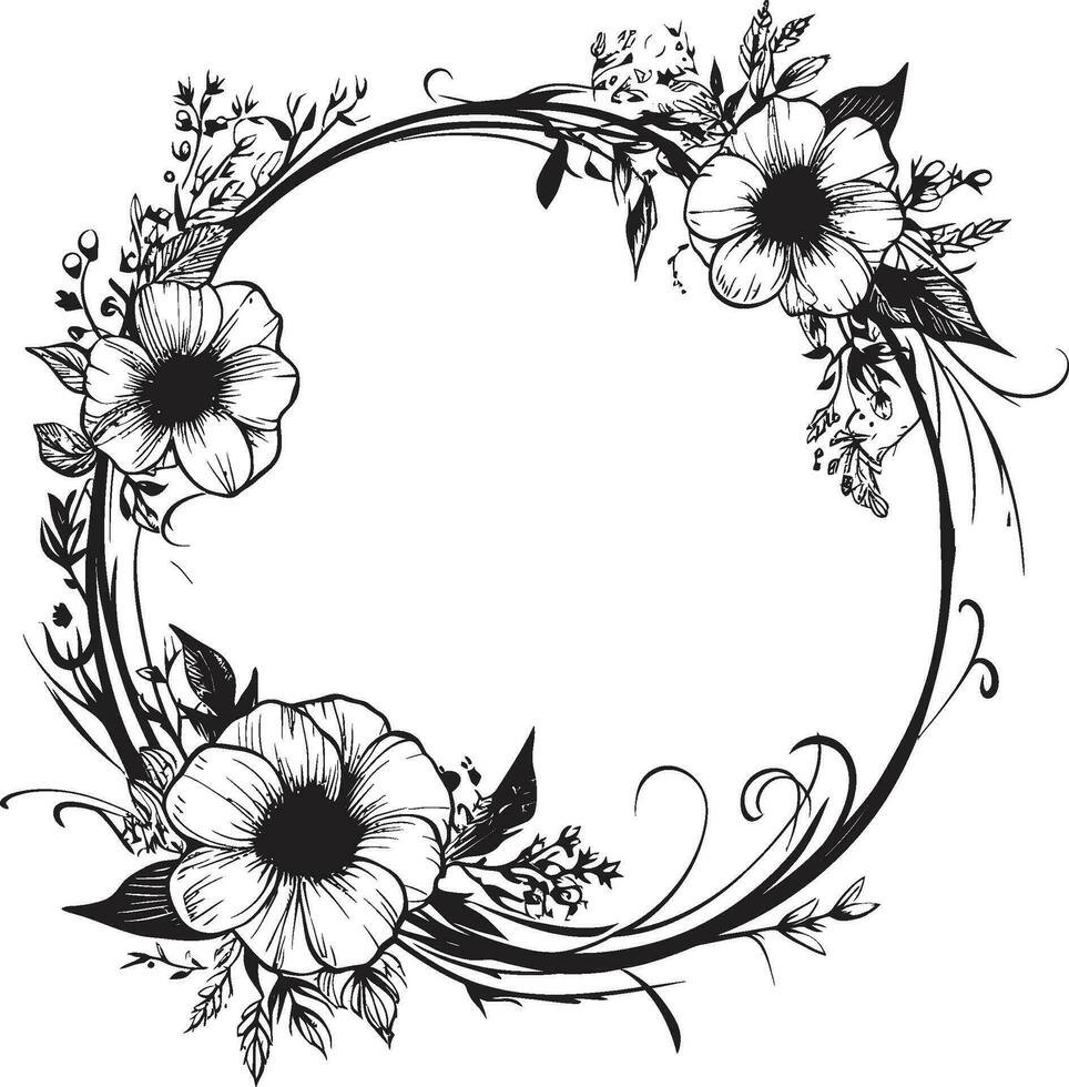 real floral abrazo negro marco emblema elegante pétalo marco decorativo negro icono vector