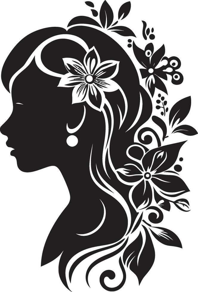 Sophisticated Bloom Aura Handcrafted Emblem Abstract Flora Fusion Black Artistic Face Emblem vector