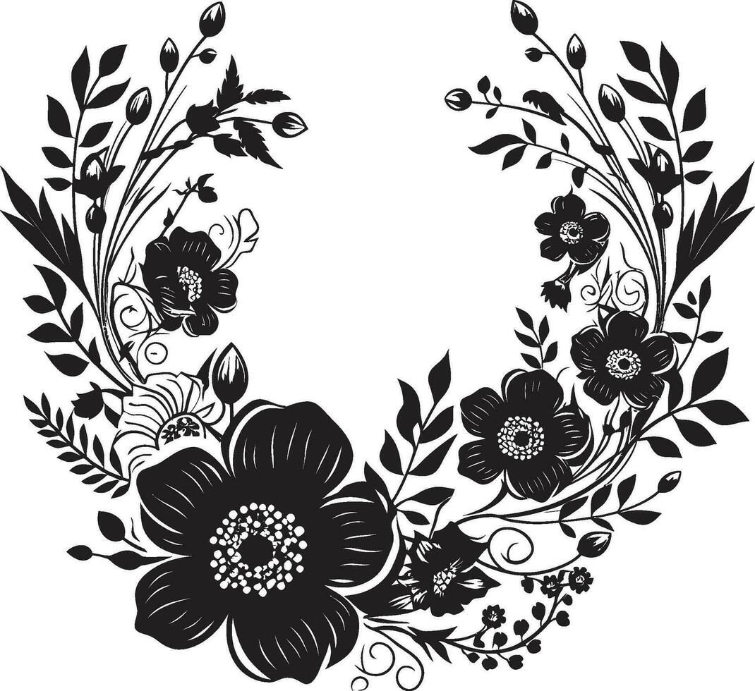 Captivating Floral Elegance Hand Drawn Vector Spirited Bloom Accent Black Design Icon Element