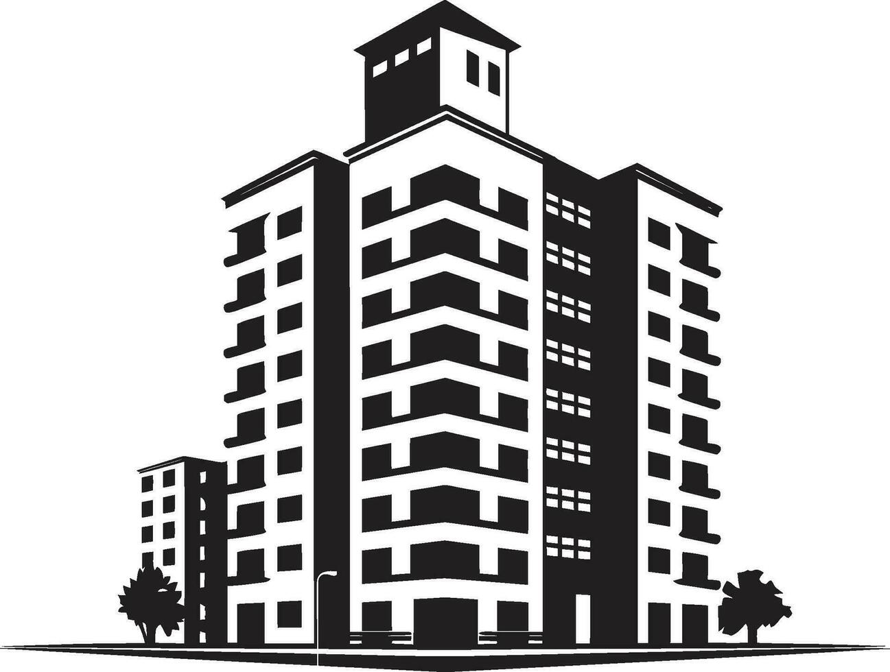 Cityscape Impression Multifloral Building in Vector Design Metropolis Silhouette Multifloor Cityscape Vector Emblem