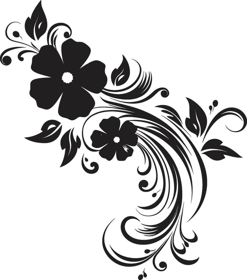 Minimalist Hand Drawn Blooms Black Icon Design Enchanting Floral Whirl Iconic Logo Element vector