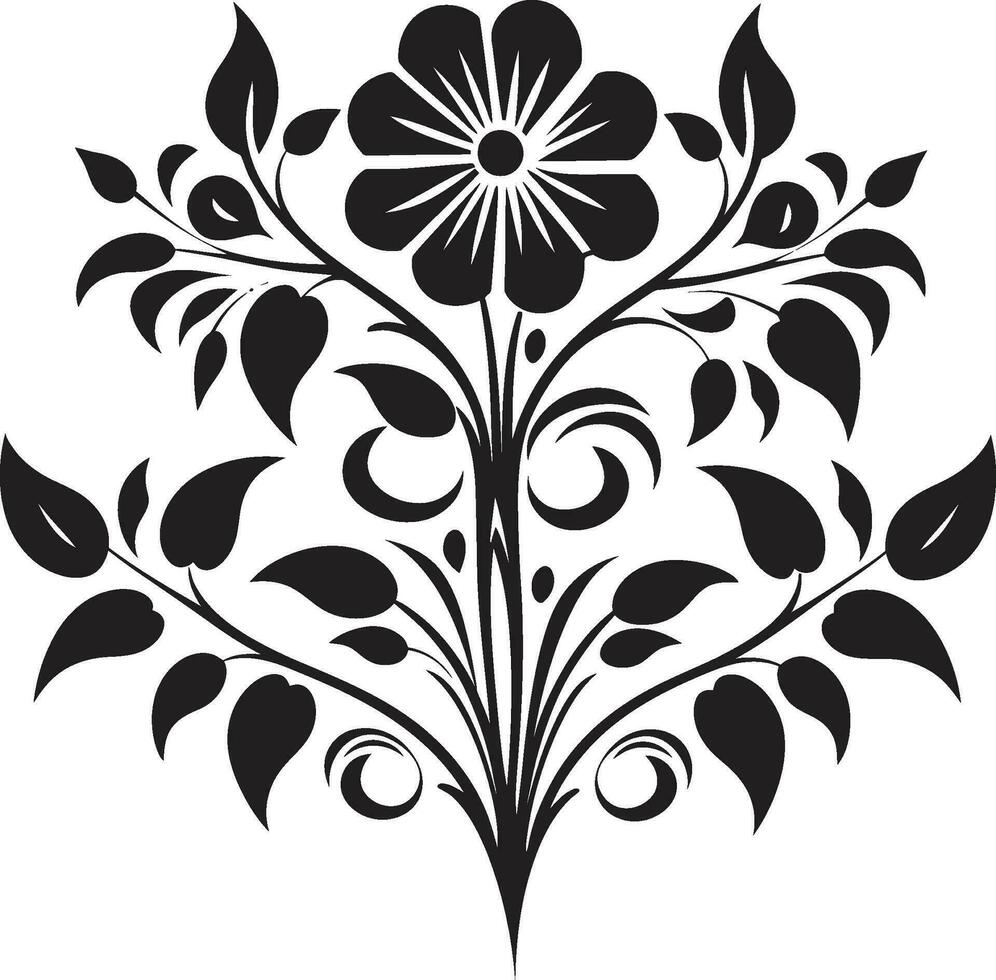 Elegant Botanical Intricacies Black Iconic Design Mystical Floral Fusion Hand Rendered Black Vector Icon